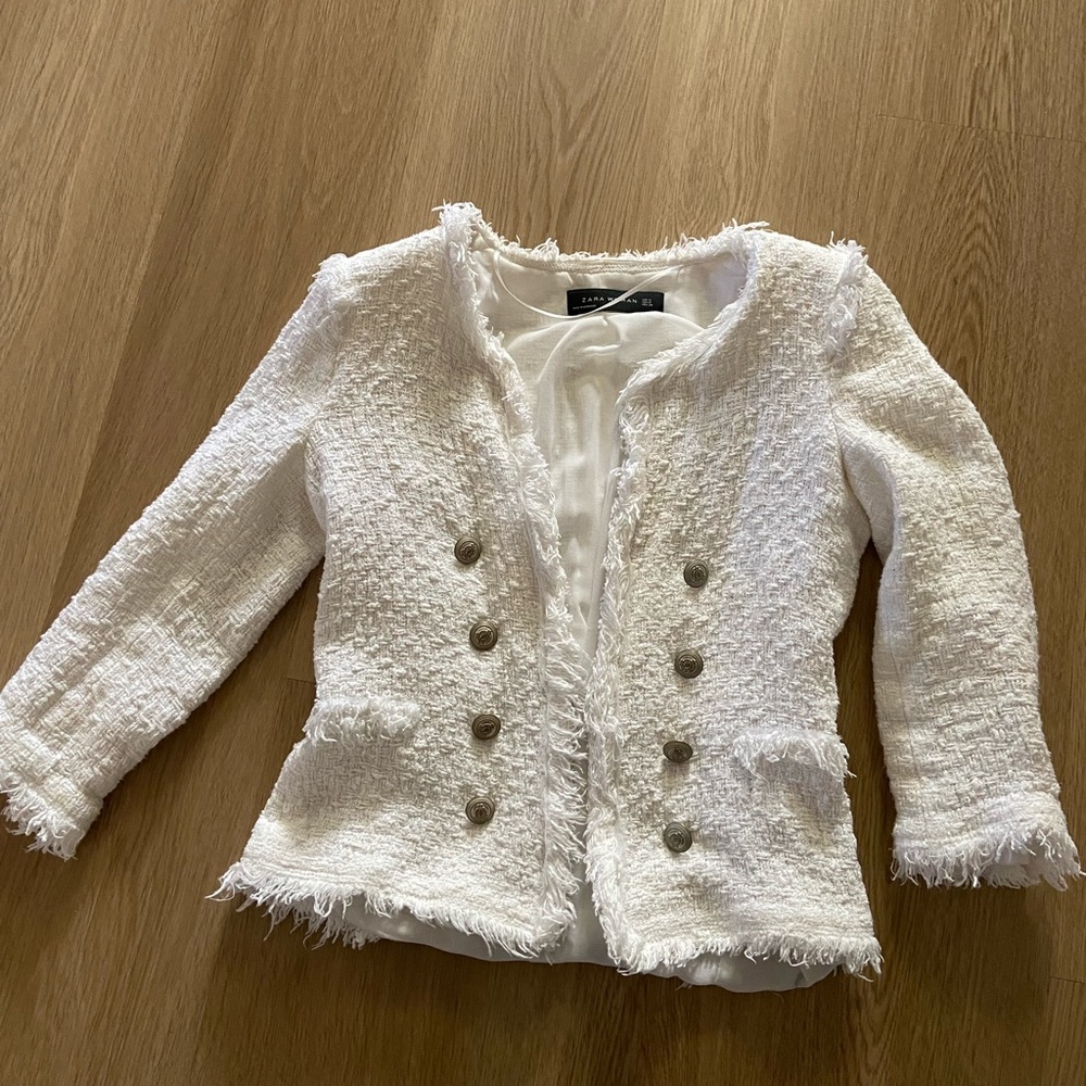 Zara white tweed blazer